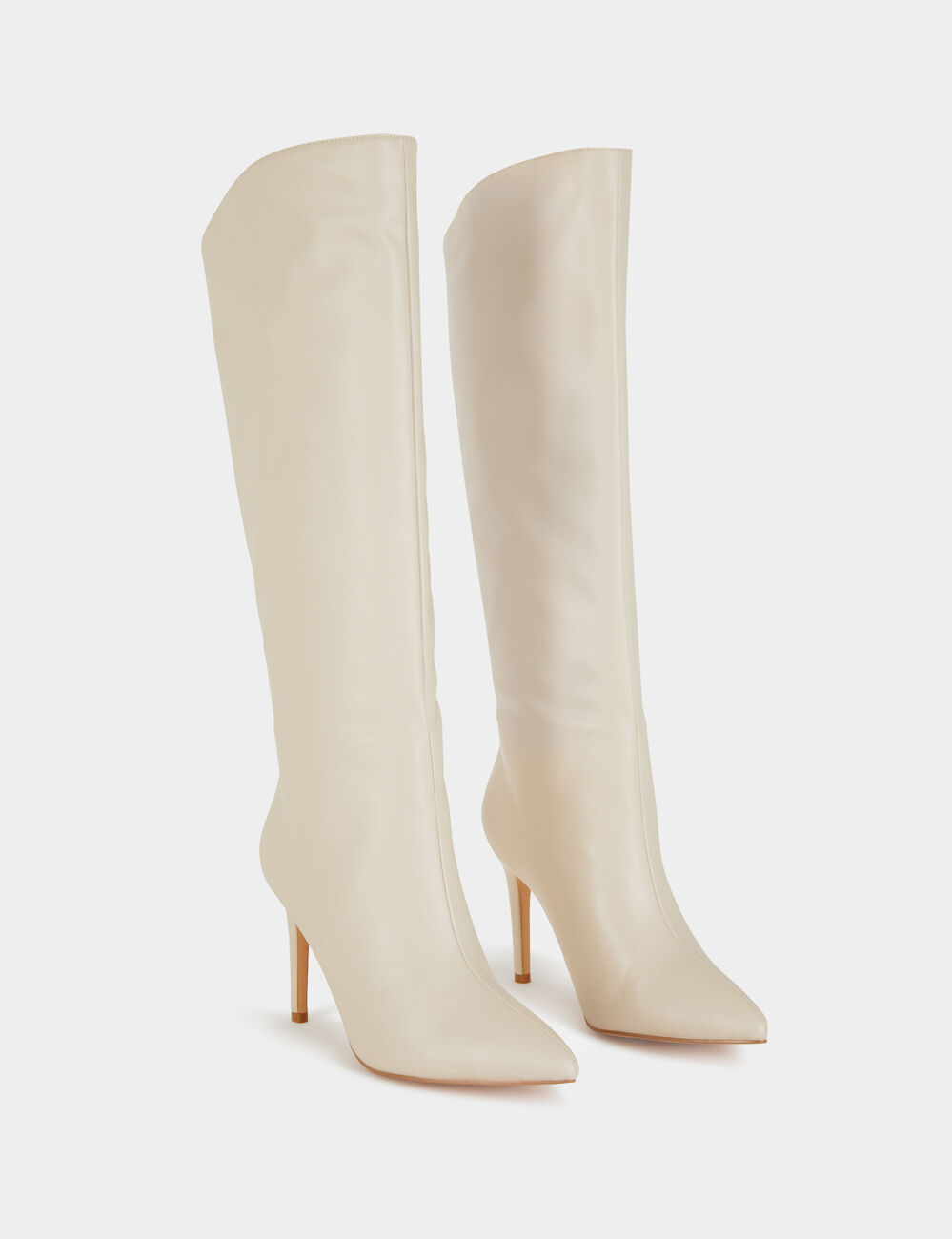 Botas de caña alta de cuero y tacones marfil mujer