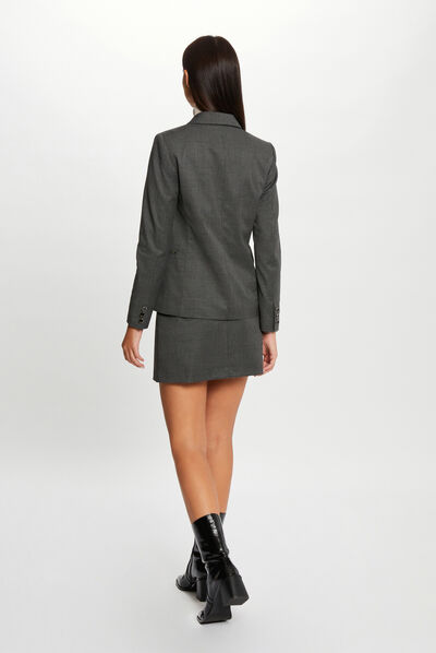 Chaqueta entallada estampado de cuadros gris anthracite mujer