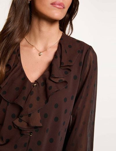 Blusa de gasa con cuello en v marr&oacute;n oscuro mujer