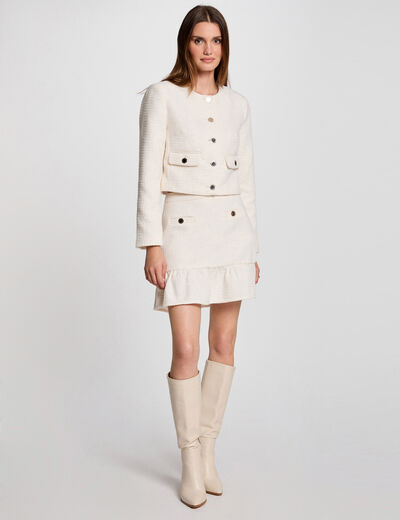 Falda corta de tweed marfil mujer