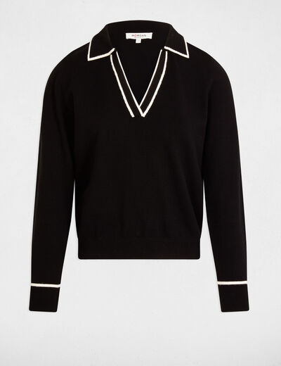 Jersey cuello polo negro mujer