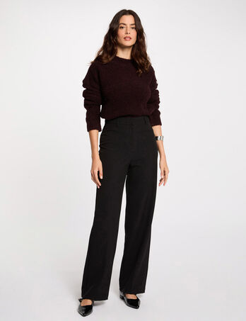 Pantalón recto con pinzas negro mujer