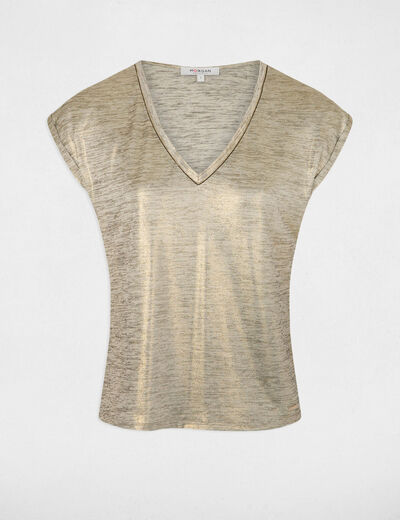 Camiseta de manga corta amarillo oro mujer
