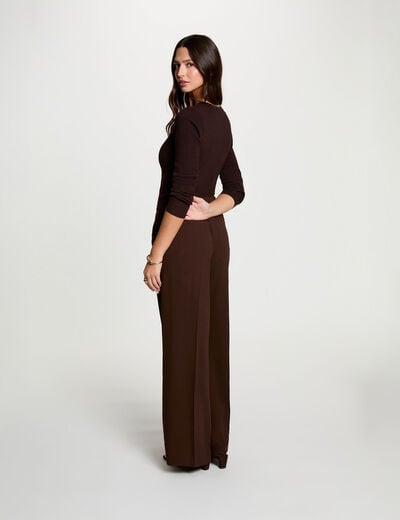 Pantal&oacute;n ancho y fluido marr&oacute;n oscuro mujer