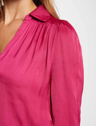 Camisa manga larga satinada rosa oscuro mujer
