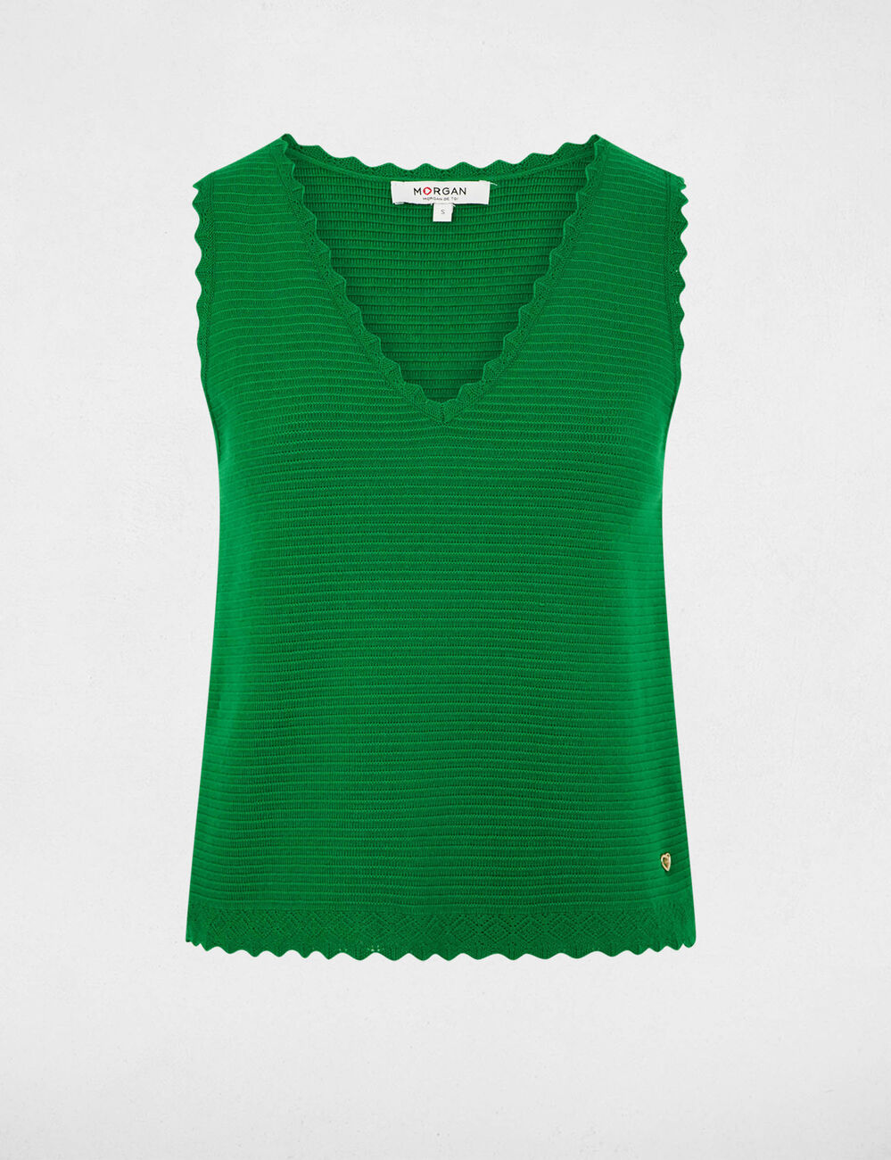 Jersey ajustado con cuello en V verde pradera mujer