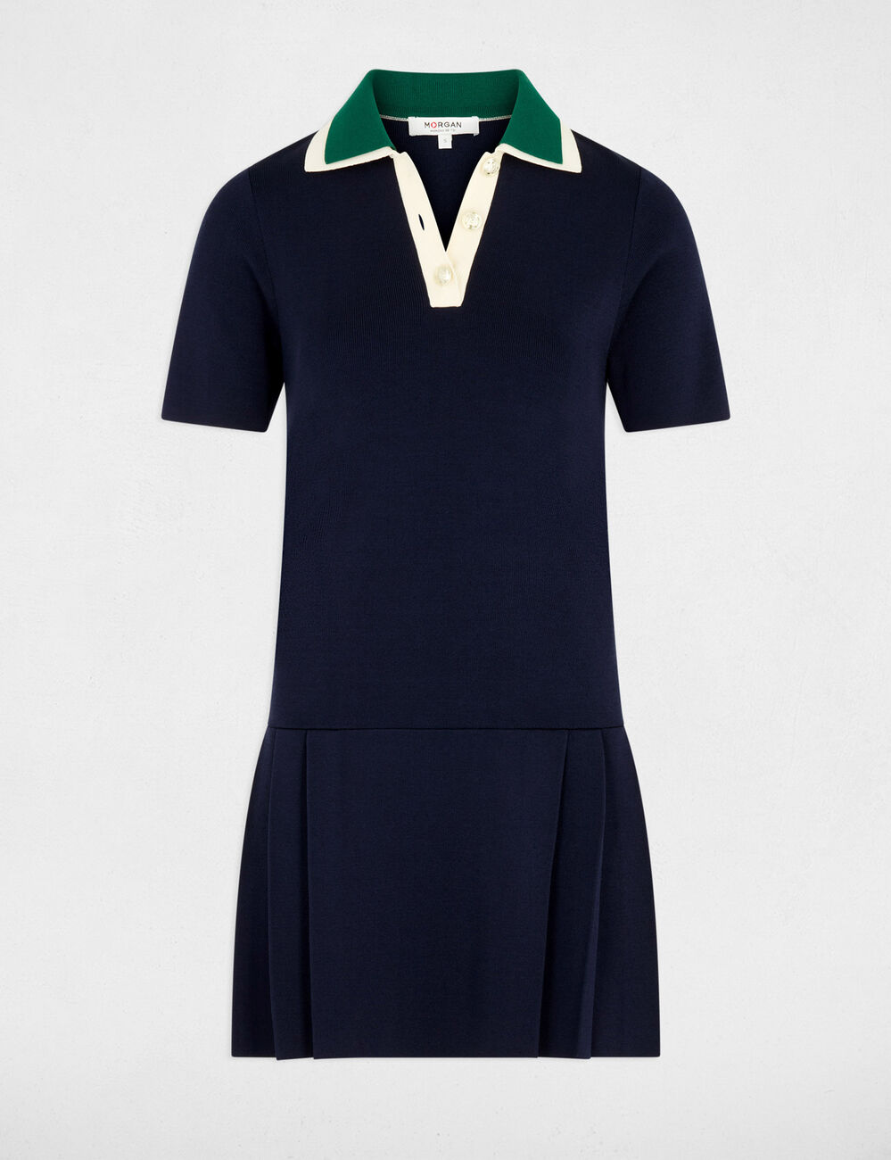 Vestido de punto plisado azul marino mujer