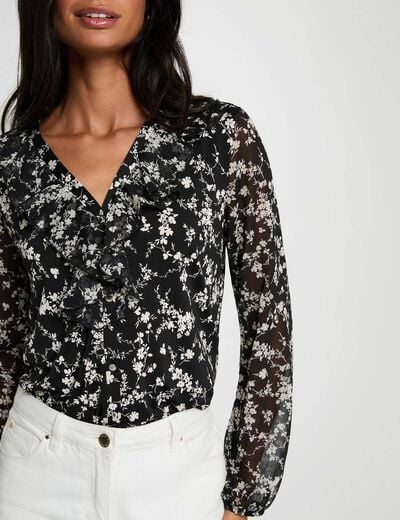Camisa transparente con cuello en v blanco mujer