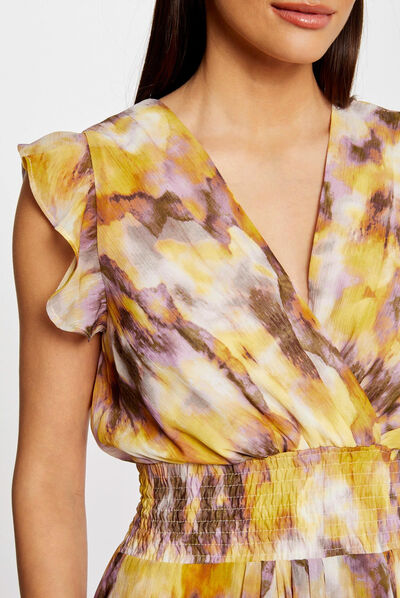 Vestido midi entallado estampado multicolor mujer