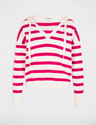 Jersey escote en V y capucha violeta mujer