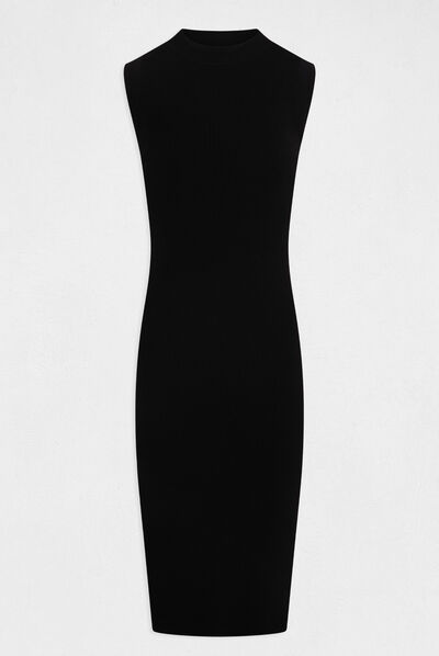 Vestido de punto midi ajustado encaje negro mujer