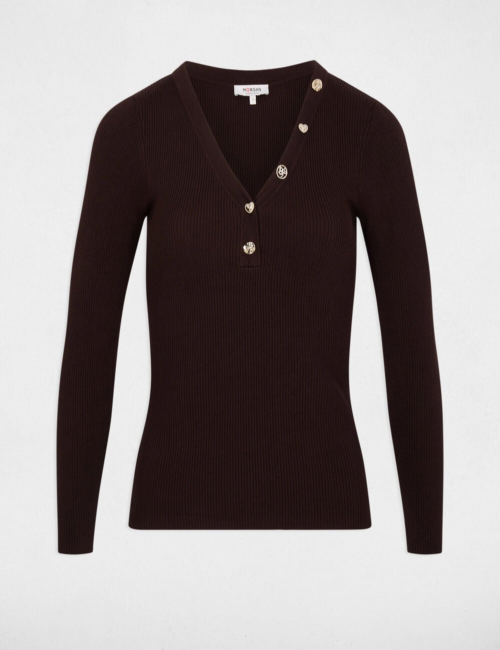 Jersey cuello v fantas&iacute;a marr&oacute;n oscuro mujer