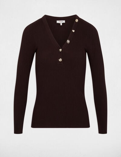 Jersey cuello v fantas&iacute;a marr&oacute;n oscuro mujer