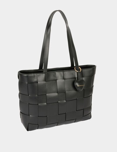 Bolso tote trenzado negro mujer