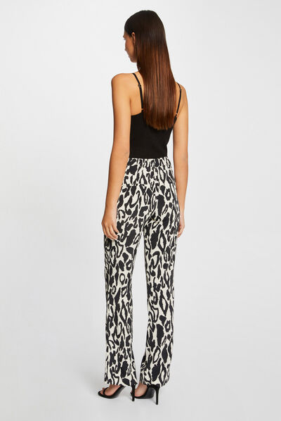 Pantalón recto estampado animal multico mujer