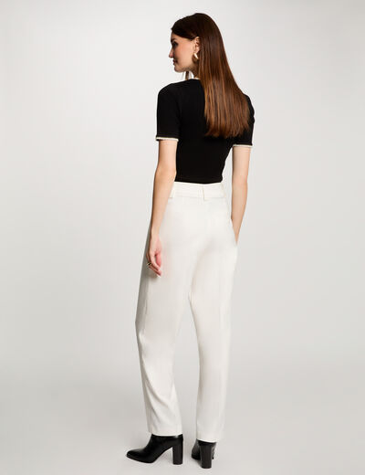 Pantalón pernera ancha pinzas crudo mujer