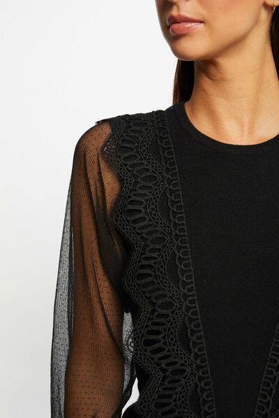Jersey manga larga con plumeti negro mujer