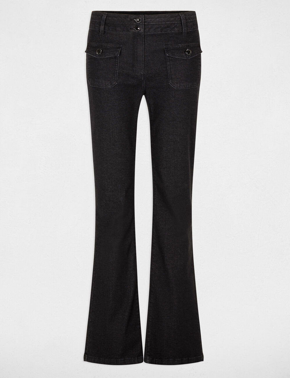 Vaqueros bootcut con botones denim negro mujer