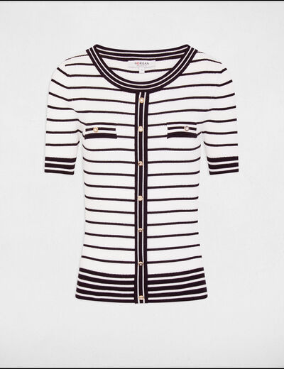 Jersey manga corta y rayas blanco mujer