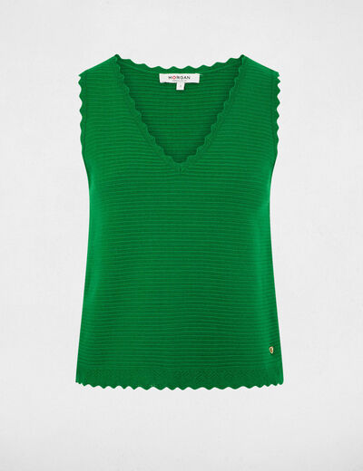 Jersey ajustado con cuello en V verde pradera mujer