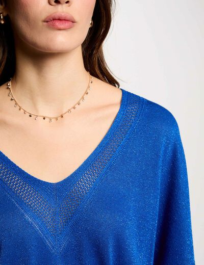 Jersey escote en V manga corta azul eléctrico mujer