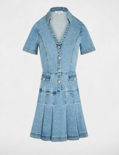 Vestido corto evasé vaquero denim stone mujer