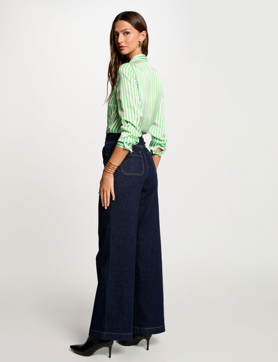 Camisa manga larga rayas verde mujer