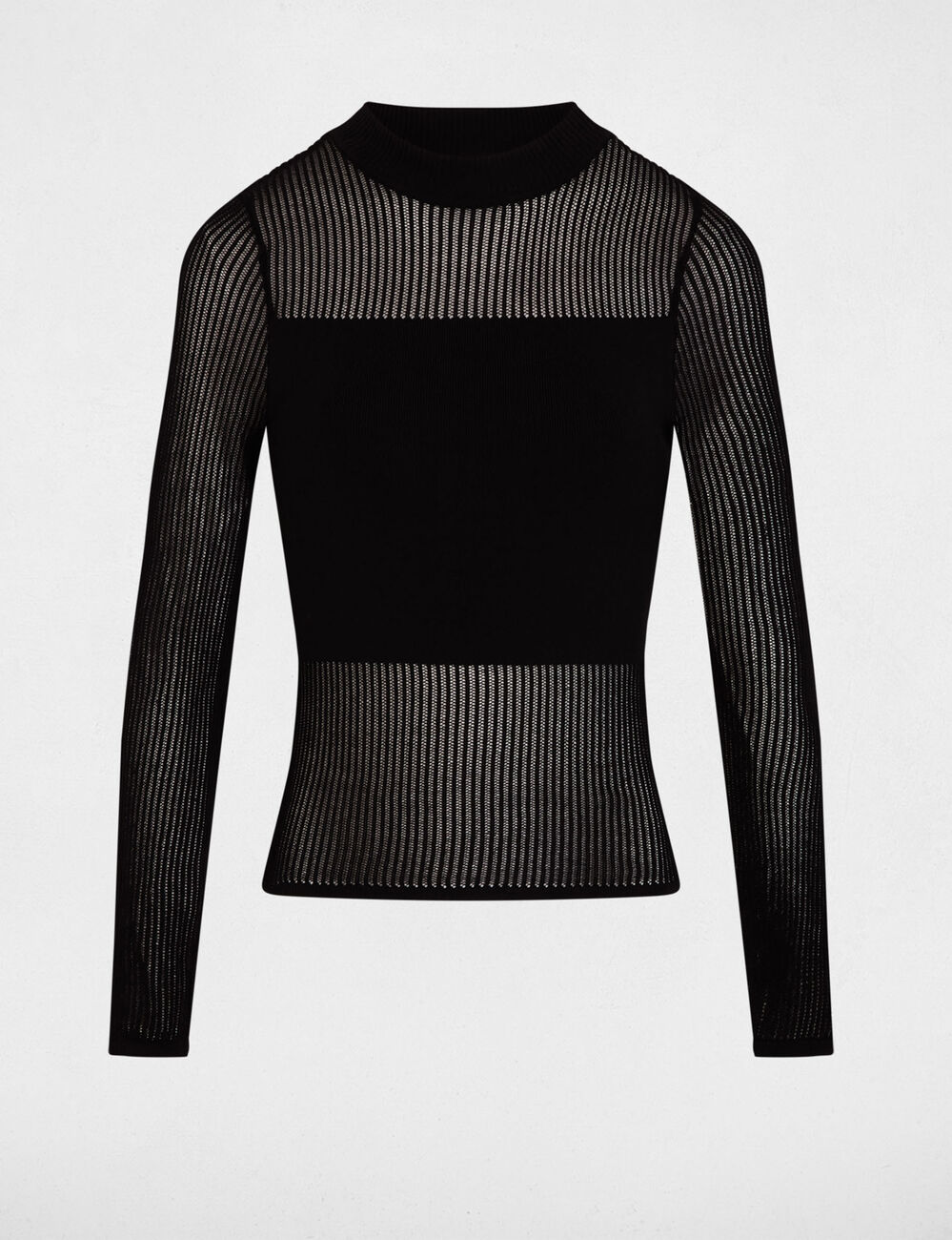 Jersey calado de cuello alto negro mujer