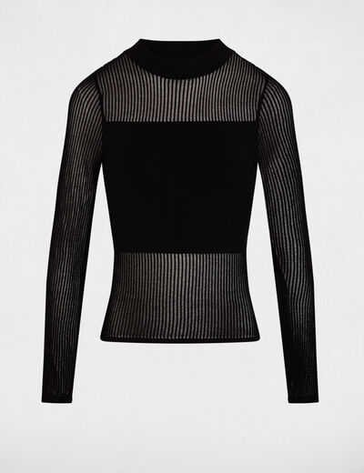 Jersey calado de cuello alto negro mujer