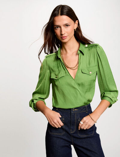 Blusa manga larga vert anis mujer