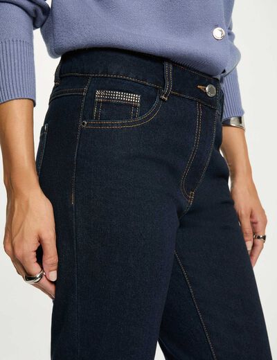 Vaqueros rectos con strass denim crudo mujer