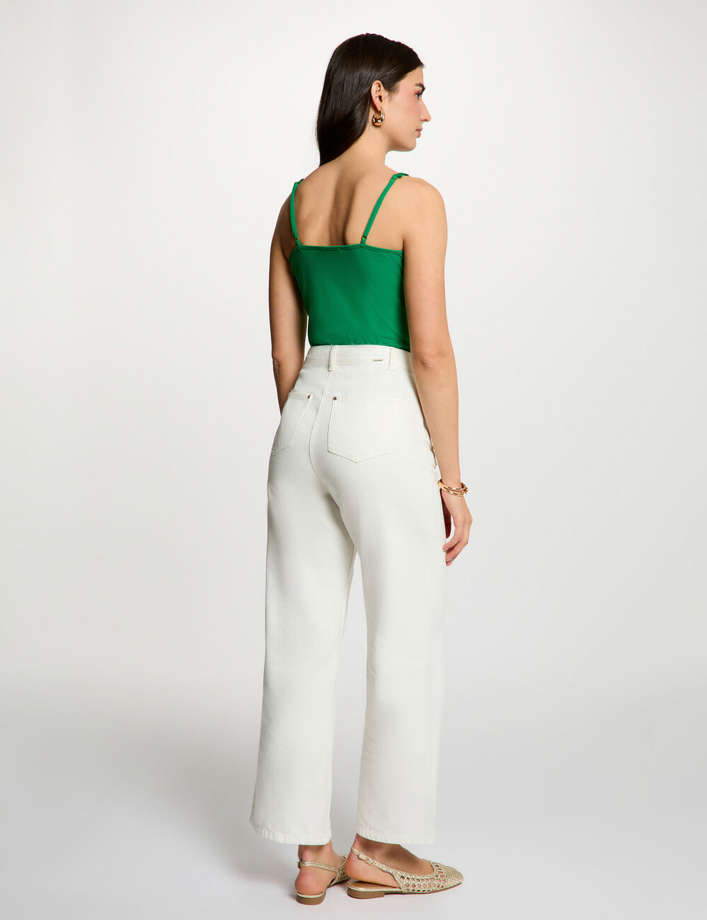 Top de encaje con escote cuadrado verde pradera mujer