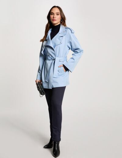 Gabardina corta holgada azul cielo mujer