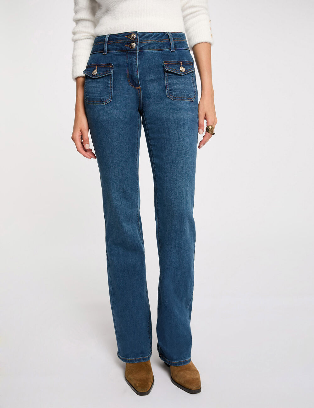 Vaquero boot-cut con bolsillos denim stone mujer