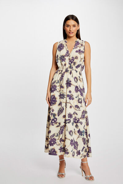 Vestido largo acampanado estampado multicolor mujer