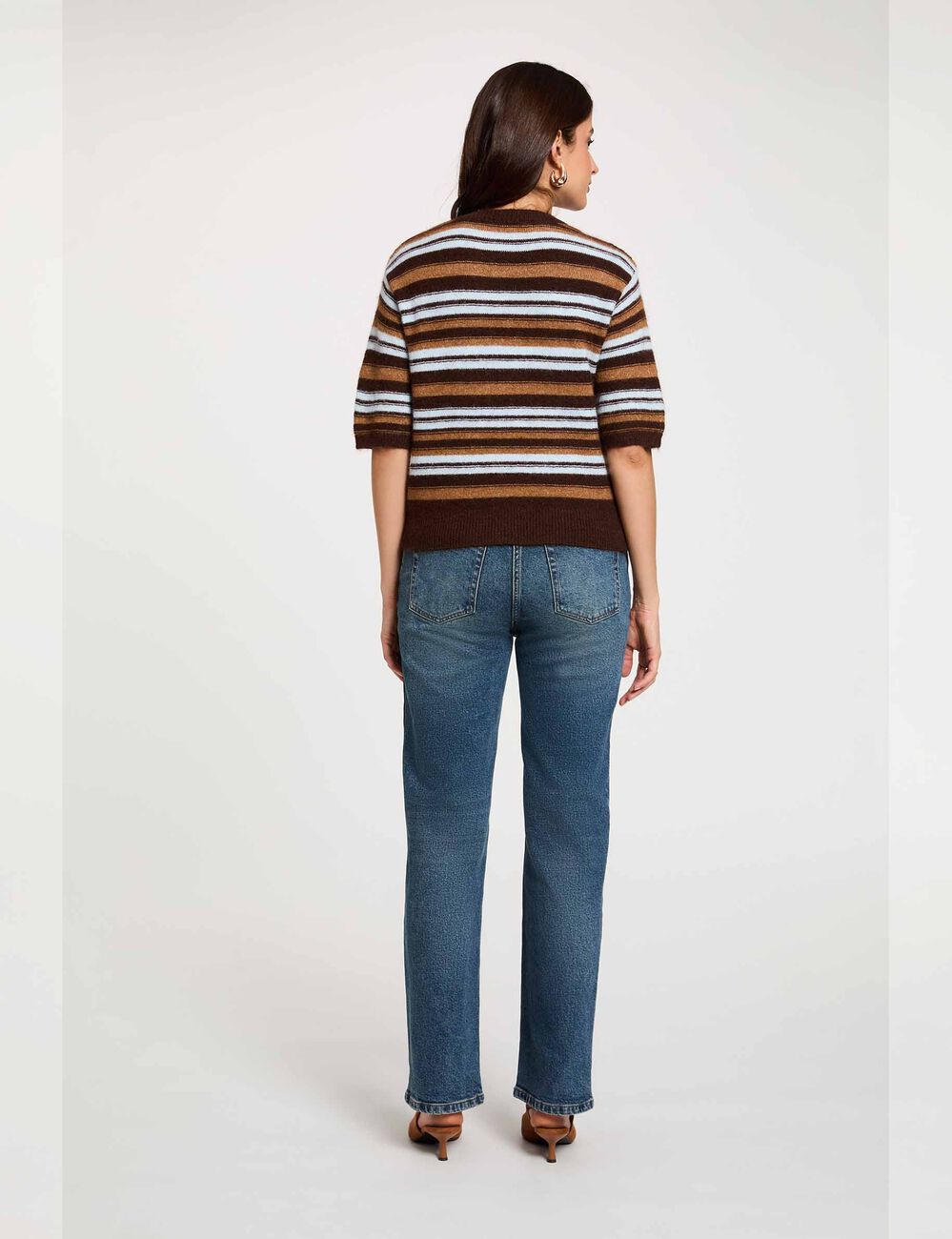 Jersey de rayas con mangas cortas marr&oacute;n mujer