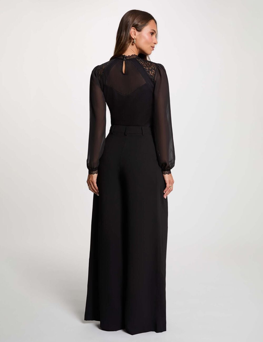 Pantal&oacute;n ancho de tiro alto negro mujer