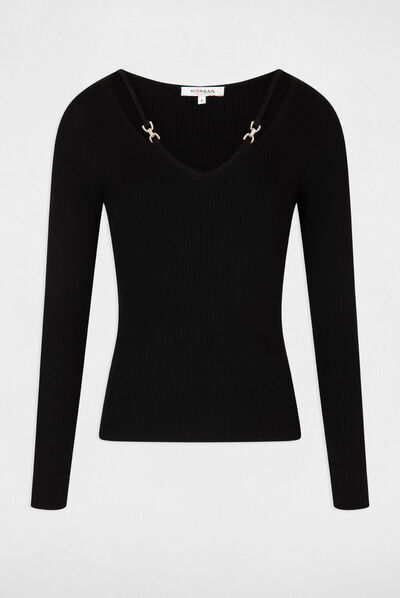 Jersey manga larga con hebillas negro mujer