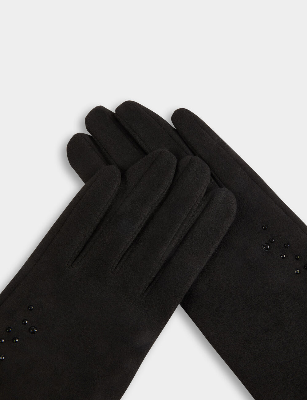 Guantes de ante con strass negro mujer