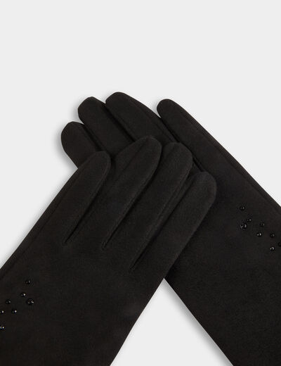 Guantes de ante con strass negro mujer