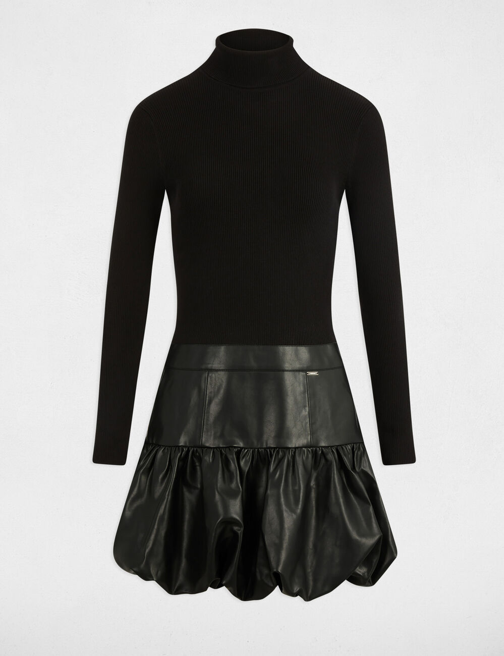 Vestido corto de cuello alto negro mujer
