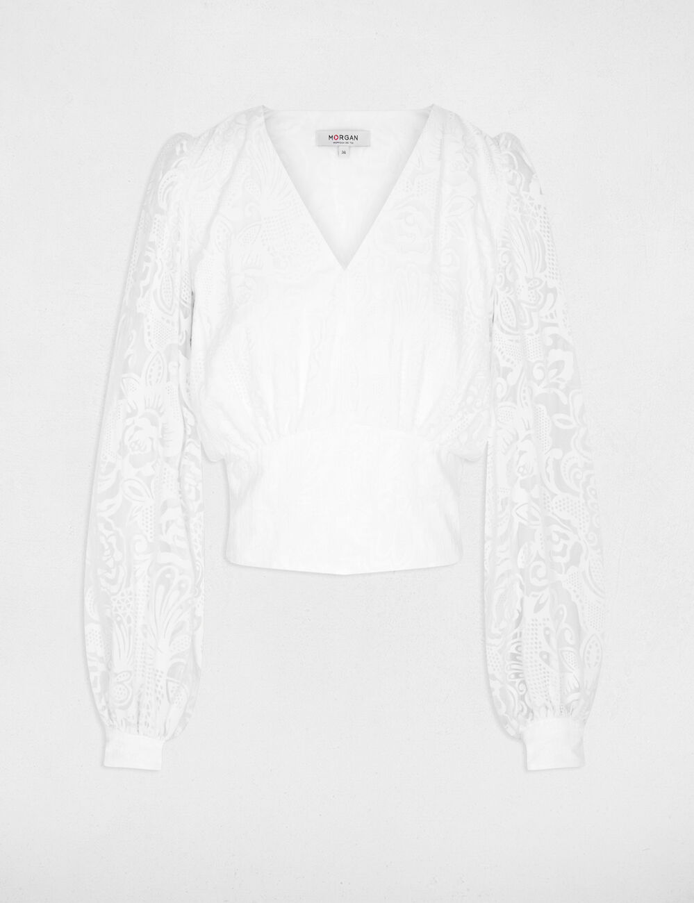 Blusa jacquard cuello v blanco mujer