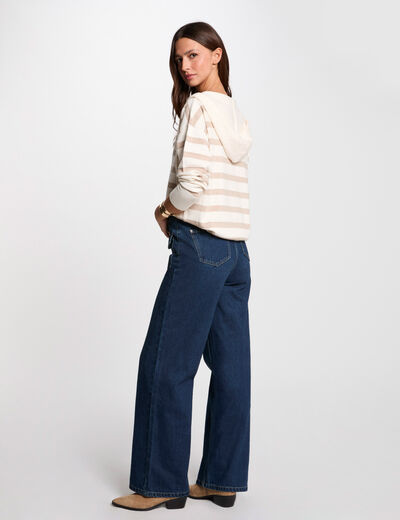 Jersey escote en V y capucha marfil mujer