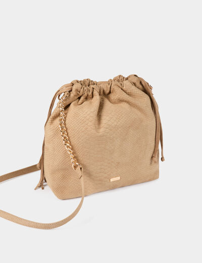 Bolso bombonera de antelina beige mujer