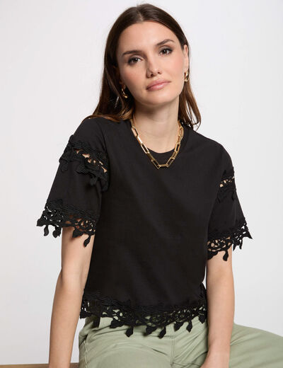 Camiseta de manga corta negro mujer