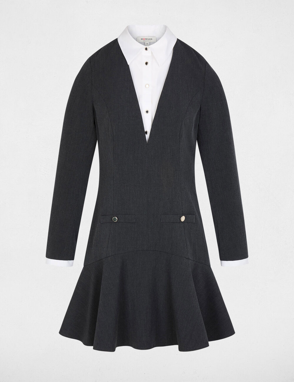 Vestido corto con cuello de solapa gris claro mujer