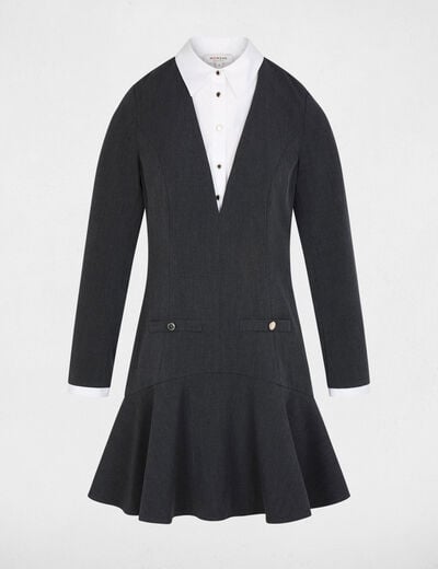 Vestido corto con cuello de solapa gris claro mujer