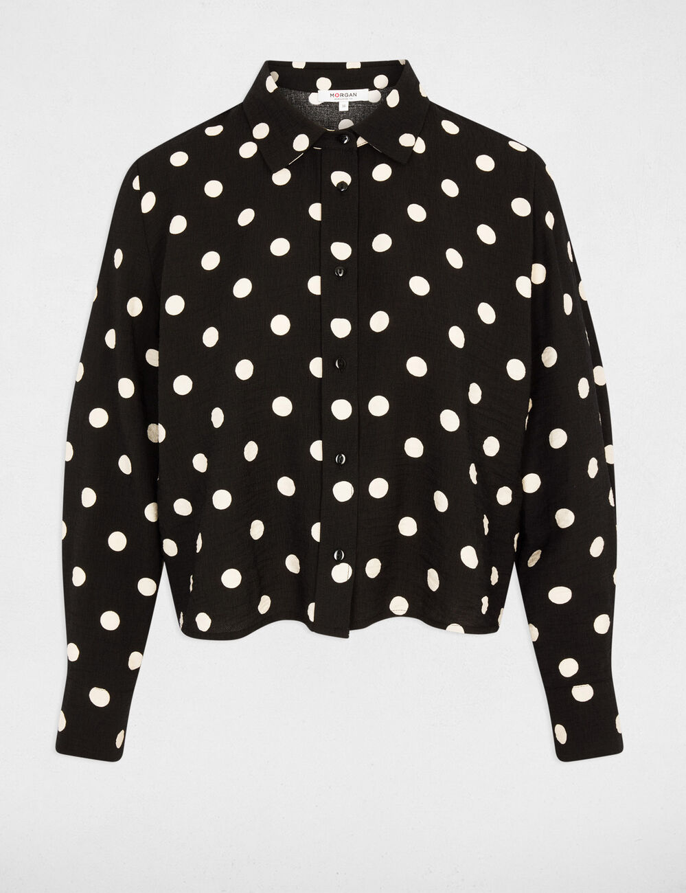 Camisa cropped de lunares negro mujer