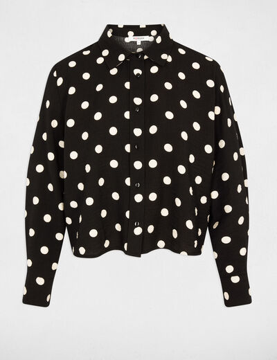 Camisa cropped de lunares negro mujer