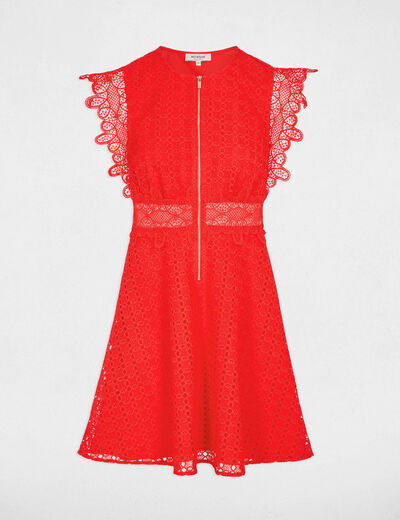 Vestido corto acampanado rojo vivo mujer